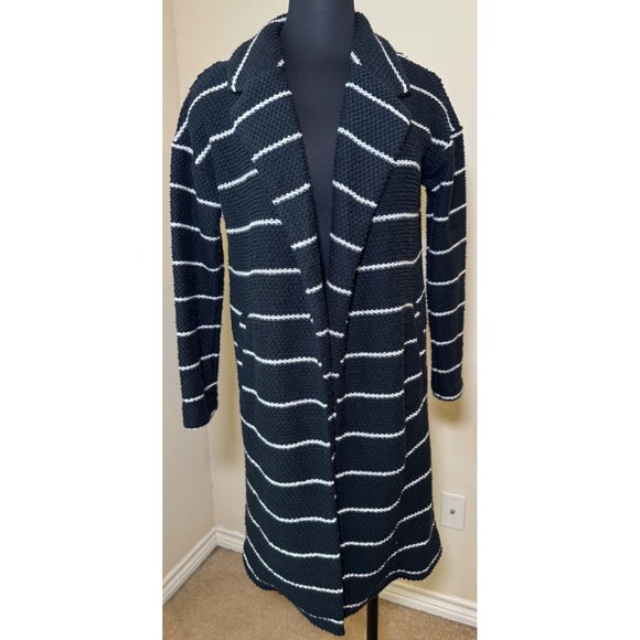 Marine Layer Sweaters - Marine Layer‎ Birdseye Coat Open Front Cardigan Black White Stripes Size Small